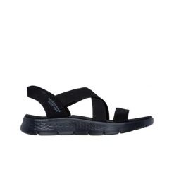 Sandały damskie, Slip-Ins: Go Walk Flex Sandal - Glimmer Up. Czarne sandały Skechers, bez wzorów, z materiału, sportowe, bez obcasa, bez zapięcia. Za 319.99 zł.
