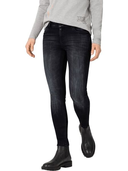 Timezone Dżinsy "Aleena" - Skinny fit - w kolorze czarnym rozmiar: W28/L32. Czarne jeansy Timezone, l, z aplikacjami, ze skóry, klasyczne. Za 87.81 zł.