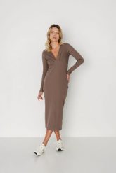 SUKIENKA HARRIET KAKAO M - Flawless. Sukienki Flawless, na co dzień, m, bez wzorów, z bawełny, eleganckie, bez kołnierzyka, bez ramiączek, maxi, dopasowane. W wyprzedaży za 237.60 zł.