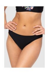 MOSCHINO Czarny dół od bikini z kwiecistym logo. Czarne bikini MOSCHINO, bez wzorów. W wyprzedaży za 199.99 zł.