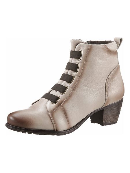 Heine Skórzane botki w kolorze beżowym rozmiar: 38. Brązowe botki Heine, bez wzorów, eleganckie, bez obcasa, bez zapięcia. Za 130.19 zł.