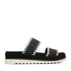 Klapki Remonte. Czarne klapki Remonte, bez wzorów, bez obcasa, bez zapięcia. Za 349.99 zł.