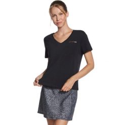 T-shirt sportowy z krótkim rękawem damski Signature V-Neck Tee. Czarne t-shirty sportowe Skechers, s, bez wzorów, z bawełny, bez ramiączek, trekkingowe. Za 159.99 zł.