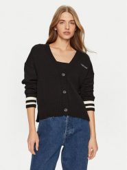 Guess Jeans Kardigan W4BR81 Z3HM1 Czarny Regular Fit. Czarne swetry Guess Jeans, m, z aplikacjami, z bawełny, bez ramiączek. Za 369.99 zł.