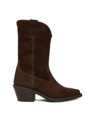 Badura Kowbojki EO-CAMILA-5031 Brązowy. Brązowe botki Badura, bez wzorów, ze skóry, bez obcasa, na słupku, bez zapięcia. Za 259.99 zł.