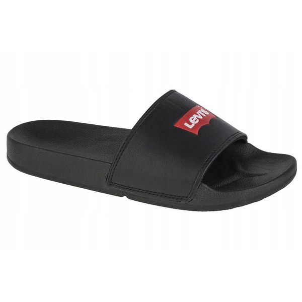 Klapki Unisex Dla Dorosłych June Batwing. Czarne klapki Levi's, bez wzorów, z gumy, z otwartym noskiem, bez obcasa, na obcasie, bez zapięcia. Za 99.00 zł.