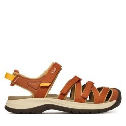 Sandały Teva. Brązowe sandały Teva, bez wzorów, sportowe, bez obcasa, bez zapięcia. Za 449.99 zł.