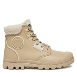 Trapery Palladium. Brązowe traperki Palladium, bez wzorów, bez obcasa, bez zapięcia. Za 599.99 zł.