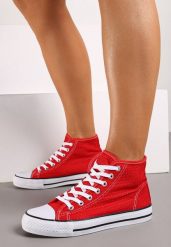 Czerwone Trampki na Płaskiej Podeszwie za Kostkę z Perforacją Xelagia. Czerwone trampki Born2be, bez wzorów, za kostkę, bez zapięcia. W wyprzedaży za 21.24 zł.