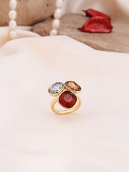 Pierres de Jade Pozłacany pierścionek z cyrkoniami rozmiar: onesize. Brązowe pierścionki Pierres de Jade, z cyrkonią, pozłacane. Za 56.99 zł.