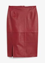 Spódnica ze skóry jagnięcej nappa. Czarne spódnice bonprix, bez wzorów, ze skóry, eleganckie, dopasowane. Za 599.99 zł.