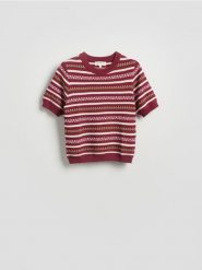 Wzorzysty sweter z wiskozą - wielobarwny. Swetry Reserved, l, bez wzorów, z dzianiny, bez ramiączek. Za 139.99 zł.