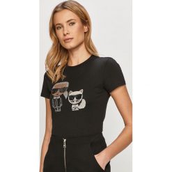 Karl Lagerfeld - T-shirt 210W1725. Białe t-shirty KARL LAGERFELD, l, z aplikacjami, bez kołnierzyka, bez ramiączek. W wyprzedaży za 334.99 zł.