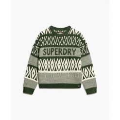 Sweter z wzorem damski Superdry. Zielone swetry Superdry, na zimę, bez wzorów, z dzianiny, bez ramiączek. Za 332.15 zł.