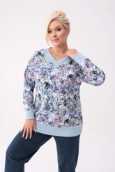Bawełniana nierozpinana bluza Zimowy Ogród Elsy z dekoltem w serek V-neck PLUS SIZE XXL OVERSIZE. Białe bluzy Moda Size Plus Iwanek, na zimę, plus size, bez wzorów, z bawełny, bez kaptura, trekkingowe. Za 259.90 zł.
