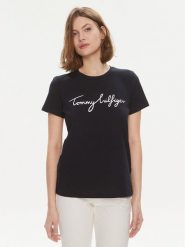 Tommy Hilfiger T-Shirt Signature WW0WW41674 Granatowy Regular Fit. Niebieskie t-shirty Tommy Hilfiger, xs, bez wzorów, z bawełny, bez kołnierzyka, bez ramiączek. Za 89.99 zł.