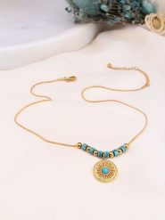 Charlize Pozłacany naszyjnik z turkusami - dł. 50 cm rozmiar: onesize. Niebieskie naszyjniki Charlize, z materiału, z turkusem, pozłacane. Za 91.77 zł.