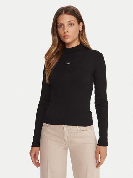 Guess Jeans Golf W5BP23 KA0H1 Czarny Slim Fit. Czarne swetry Guess Jeans, s, z aplikacjami, z bawełny, bez ramiączek. Za 169.99 zł.