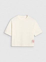 4F T-shirt oversize z nadrukiem damski - biały XS. Białe t-shirty 4f, xs, bez wzorów, z bawełny, klasyczne, bez kołnierzyka, bez ramiączek. W wyprzedaży za 39.99 zł.