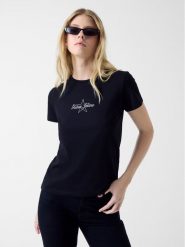 Guess Jeans T-Shirt 180635 Czarny Classic Fit. Czarne t-shirty Guess Jeans, s, z aplikacjami, z jeansu, bez kołnierzyka, bez ramiączek. Za 169.99 zł.