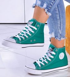 Wysokie zielone trampki /F2-2 11088 T100/ 40. Zielone trampki NoName, bez wzorów, bez zapięcia. Za 29.90 zł.