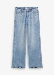 Dżinsy Loose Straight, mid waist, low stretch. Niebieskie jeansy bonprix, bez wzorów, z denimu, długie. Za 99.99 zł.
