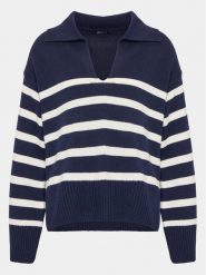 Gina Tricot Sweter 20762 Granatowy Boxy Fit. Niebieskie swetry Gina Tricot, s, bez wzorów, z bawełny, bez ramiączek. Za 99.99 zł.
