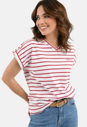 T-shirt w paski, Comfort Fit, T-PORTO. Czerwone t-shirty Volcano, xl, bez wzorów, z bawełny, bez kołnierzyka, bez ramiączek. Za 64.99 zł.