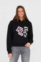 KARL LAGERFELD Czarna bluza Ikonik. Czarne bluzy KARL LAGERFELD, s, bez wzorów, bez ramiączek, z kapturem. W wyprzedaży za 699.99 zł.