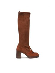 Hispanitas Kozaki Natalie-2 HI222248 Brązowy. Brązowe kozaki Hispanitas, bez wzorów, z materiału, bez obcasa, na słupku, bez zapięcia. Za 979.00 zł.
