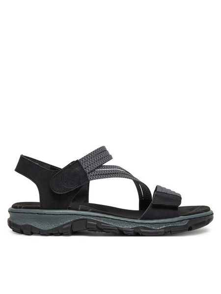 Rieker Sandały 68871-00 Czarny. Czarne sandały Rieker, bez wzorów, z materiału, bez obcasa, na płaskiej podeszwie, bez zapięcia. Za 199.99 zł.