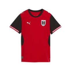 Damska koszulka domowa reprezentacji Austrii 2026 PUMA. Czarne t-shirty sportowe Puma, m, bez wzorów, z materiału, bez ramiączek, do piłki nożnej. Za 429.00 zł.