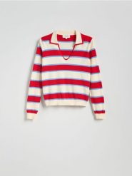 Sweter z kołnierzykiem polo - wielobarwny. Swetry Reserved, l, bez wzorów, z dzianiny, bez ramiączek. W wyprzedaży za 99.99 zł.