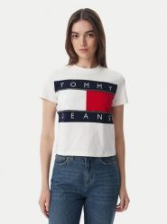Tommy Jeans T-Shirt Flag DW0DW22818 Biały Regular Fit. Białe t-shirty Tommy Jeans, xs, bez wzorów, z bawełny, bez kołnierzyka, bez ramiączek. Za 209.99 zł.