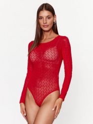 Guess Body O3BM11 KBXA0 Czerwony Slim Fit. Czerwone body i gorsety Guess, z aplikacjami, z syntetyku, bez ramiączek. Za 289.99 zł.