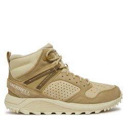 Trapery Merrell. Brązowe traperki Merrell, bez wzorów, bez obcasa, bez zapięcia. Za 569.99 zł.