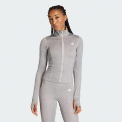 Bluza do ćwiczeń Essentials Heather z suwakiem na całej długości. Szare bluzy bez kaptura adidas, l, bez wzorów, z dzianiny, bez kaptura, na fitness i siłownię, climacool (adidas). Za 239.00 zł.