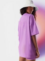 4F T-shirt oversize z bawełny organicznej damski 4F x Anna Lewandowska L. Fioletowe t-shirty sportowe 4f, l, bez wzorów, z bawełny, bez ramiączek, na fitness i siłownię. W wyprzedaży za 79.99 zł.