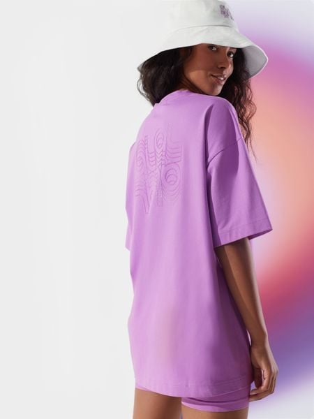 4F T-shirt oversize z bawełny organicznej damski 4F x Anna Lewandowska L. Fioletowe t-shirty sportowe 4f, l, bez wzorów, z bawełny, bez ramiączek, na fitness i siłownię. W wyprzedaży za 79.99 zł.