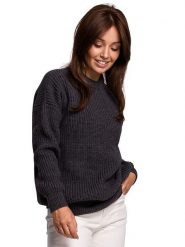 Be Wear Sweter w kolorze antracytowym rozmiar: S/M. Czarne swetry Be Wear, m, bez wzorów, z wełny, bez ramiączek. Za 154.07 zł.