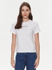Tommy Jeans T-Shirt Essential DW0DW17359 Biały Regular Fit. Białe t-shirty Tommy Jeans, xs, bez wzorów, z bawełny, bez kołnierzyka, bez ramiączek. Za 99.99 zł.