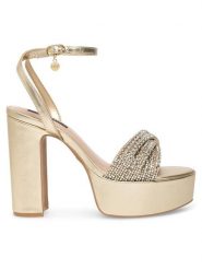 Nine West Sandały WFA2736-1 Złoty. Żółte sandały Nine West, bez wzorów, z syntetyku, bez obcasa, na słupku, bez zapięcia. Za 259.99 zł.