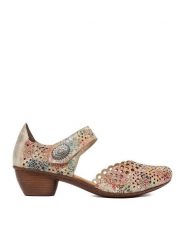 Rieker Półbuty 43753-91 Beżowy. Brązowe półbuty wsuwane Rieker, bez wzorów, ze skóry, bez obcasa, na obcasie. Za 319.99 zł.