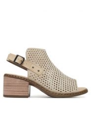 Rieker Sandały CEO-V0590-60 Beżowy jasny. Brązowe sandały Rieker, bez wzorów, ze skóry, bez obcasa, na słupku, bez zapięcia. Za 339.99 zł.