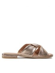 Caprice Klapki 9-27100-42 Złoty. Żółte klapki Caprice, bez wzorów, ze skóry, bez obcasa, bez zapięcia. Za 183.99 zł.
