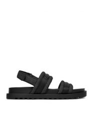 Guess Jeans Sandały EO-GJ2122 Czarny. Czarne sandały Guess Jeans, z aplikacjami, z jeansu, bez obcasa, na płaskiej podeszwie, bez zapięcia. Za 249.99 zł.