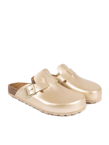 BABUNKERS Family Klapki w kolorze złotym rozmiar: 40. Żółte klapki BABUNKERS Family, bez wzorów, klasyczne, z otwartym noskiem, bez obcasa, bez zapięcia. Za 158.10 zł.