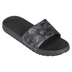 Klapki damskie Olaian 550 Exotic. Czarne klapki OLAIAN, bez wzorów, z poliesteru, sportowe, bez obcasa, bez zapięcia. Za 89.99 zł.