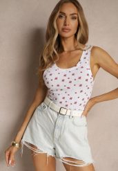 Biały Top z Bawełny w Kwiaty Nettlin. Białe topy Renee, l, bez wzorów, z bawełny, eleganckie, bez kołnierzyka, bez ramiączek. W wyprzedaży za 23.99 zł.