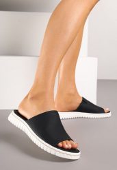 Czarne Klapki Vices z Ekoskóry na Podeszwie ze Żłobieniami Dorovia. Czarne klapki Renee, bez wzorów, eleganckie, z otwartym noskiem, bez obcasa, na płaskiej podeszwie, bez zapięcia. Za 79.99 zł.